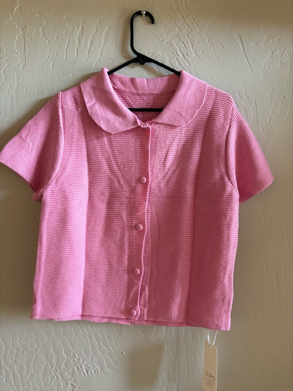 New Pink Short-Sleeve Button Front Top